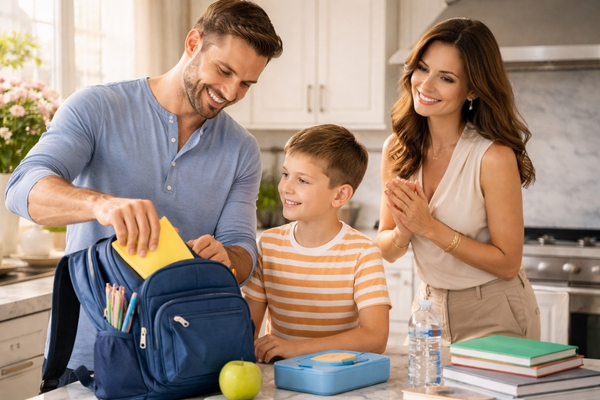 Майката делегира раницата на бащата